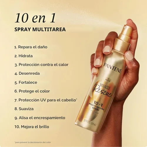 Vista 2 de Pantene Miracle Rescue - Spray multitarea 10 en 1, protección contra el calor, desenreda, repara el cabello dañado, seco, mejora el brillo