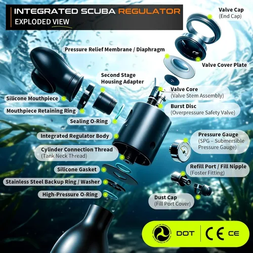 Vista 7 de GOYOJO Mini tanque de buceo de 1L con máscara – Tanque de aire de buceo portátil certificado DOT, presión máxima de 3000 PSI, botella pony
