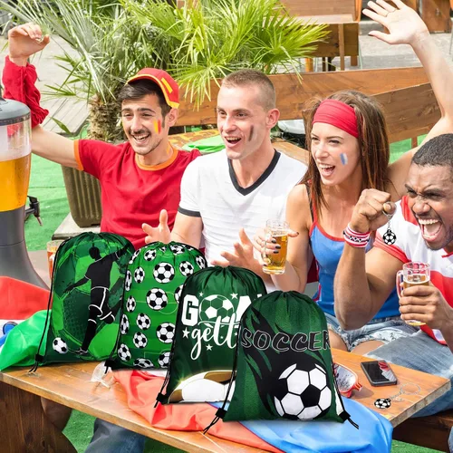 Vista 3 de Patelai 36 piezas de recuerdos de fiesta de fútbol, 12 bolsas de regalo con cordón de fútbol, bolsa de golosinas para deportes, bolsa de golosinas