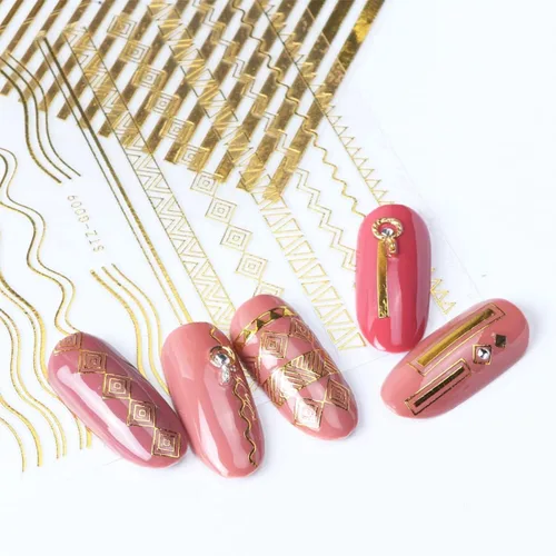Vista 3 de 8 hojas de calcomanías de uñas de línea dorada, calcomanías autoadhesivas 3D, calcomanías de arte de uñas francesas para uñas acrílicas, suministros