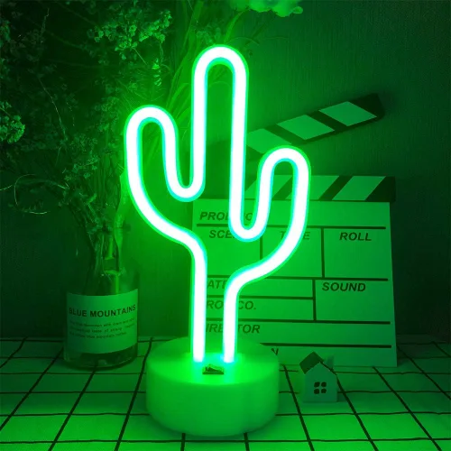 Vista 10 de Cartel de neón LED para interior, luz nocturna con base de soporte, funciona con batería/USB, luz decorativa de neón