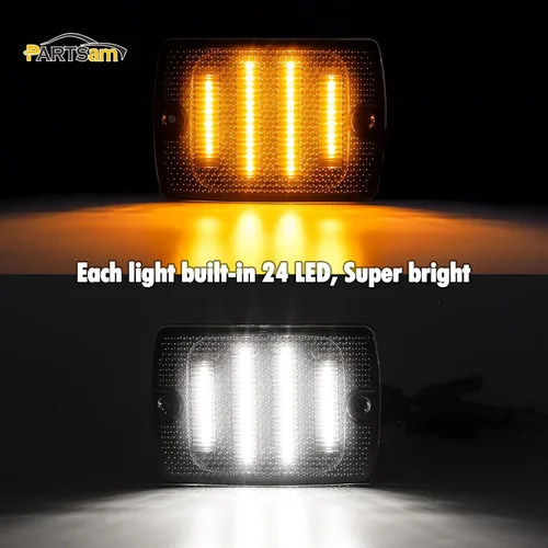 Vista 6 de Partsam 2 lámparas traseras cuadradas combinadas con lentes rojas, 2 luces direccionales delanteras, ámbar