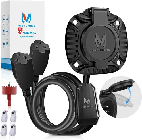 Vista 8 de MICTUNING Enchufe de puerto de CA de 20 A 125 V con adaptador de hoja en T 5 en 1, enchufe de entrada de alimentación de alta resistencia de 12 AWG