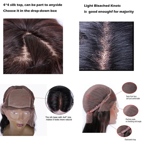 Vista 7 de premier Pelucas de cabello humano con encaje frontal de seda, nudos blanqueados, prearrancados, cabello humano brasileño suelto, ondulado, peluca
