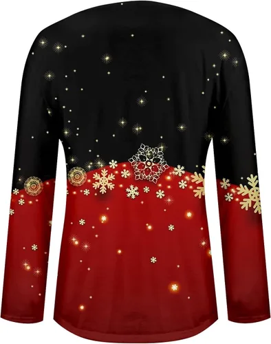 Vista 4 de RMXEi Camisetas de Navidad para mujer, de manga larga, cuello redondo, camisetas de Navidad para mujer, blusas de moda