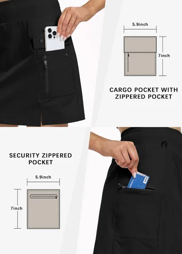 Vista 4 de Hiverlay Women's Skorts Skirts Hiking Cargo Skirt with Biker Shorts Zip Pockets Outdoor Hiking Athletic Tennis