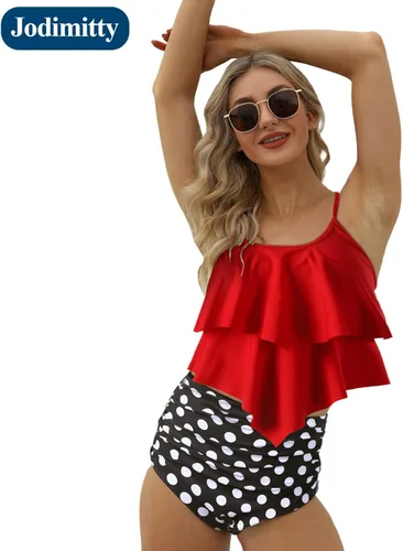 Vista 5 de Jodimitty 2 Piece High Waisted Tummy Control Bathing Suit Tankini for Bikini Set