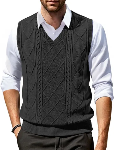 Vista 9 de COOFANDY Chaleco de Suéter con Cuello en V para Hombre Chaleco de Punto Casual Pullover Chaleco Ajuste Ceñido Sin Mangas Ligero Chaleco de Suéter