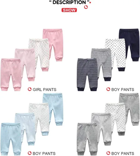 Vista 6 de Paquete de 4 pantalones unisex de algodón para bebé recién nacido leggings casuales bordados de 0 a 24 meses para niños y niñas