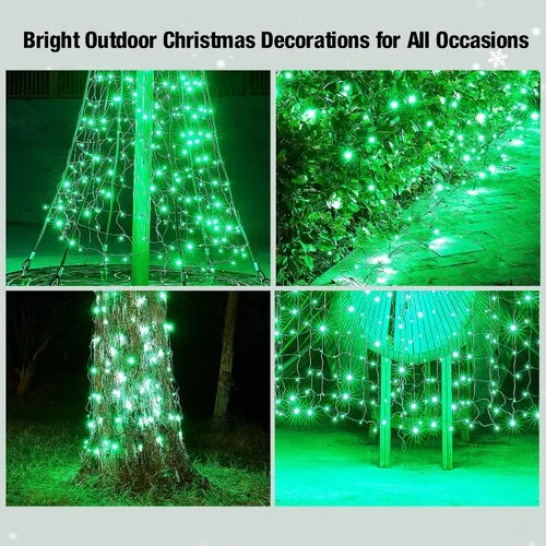 Vista 6 de Red de luces LED verdes de Navidad para exteriores, 120 LED de 6 x 5 pies, tira de luces de malla conectables para exteriores e interiores