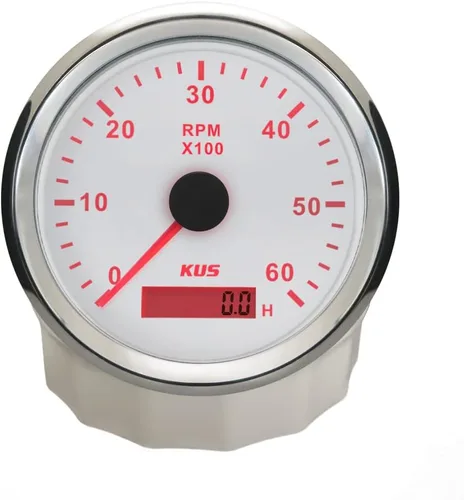 Vista 2 de KUS Tacómetro RPM Gauge REV Contador con contador de horas 6000RPM 3.346 in 12V/24V con retroiluminación roja y amarilla