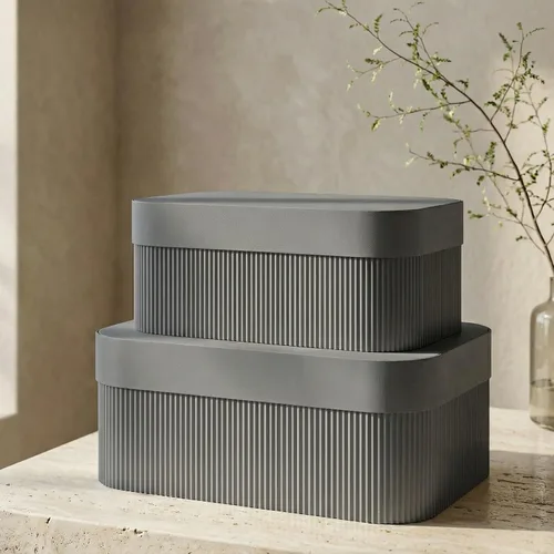 Vista 10 de Cajas de almacenamiento decorativas con tapas: juego de 2 hermosos cubos organizadores de cartón acanalado para la decoración de estanterías de tu