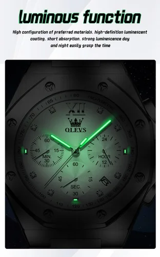 Vista 4 de OLEVS - Relojes de acero inoxidable para hombre, reloj de negocios y vestir de gran tamaño, fácil de leer, analógico, impermeable, luminoso, casual
