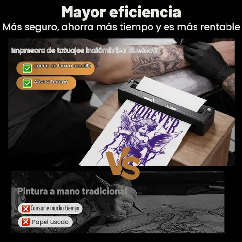 Vista 5 de Nueva impresora de plantillas de tatuajes, kit térmico inalámbrico Bluetooth con 10 papeles de transferencia, se adapta a papel térmico