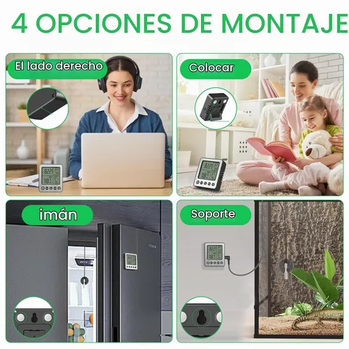 Vista 6 de Termómetro digital para refrigerador congelador con sensor extra termómetro de reptiles higrómetro interior max y min recuerda negro ZZ20