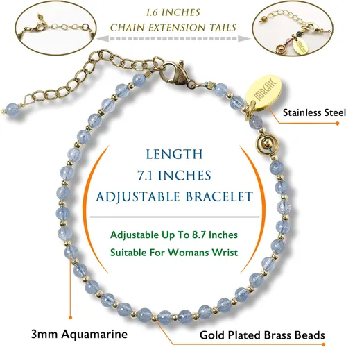 Vista 2 de Morchic - Pulsera ajustable de pulgadas para mujer, con mini cuentas de gemas naturales, serie de dijes de gemas de energía, regalo de cumpleaños