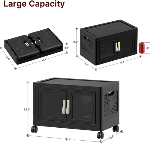 Vista 2 de Contenedor de almacenamiento apilable de 48 cuartos de galón con tapa, ruedas y puerta, organizador plegable de 12 galones para dormitorio, estudio