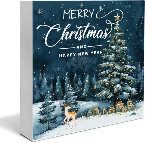 Vista 13 de Señal de madera de Navidad 2024 para el hogar, decoración familiar, decoración de mesa de Navidad de 5 x 5 pulgadas