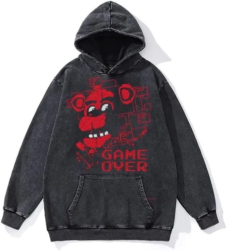 Vista 2 de SOIIVRU Sudadera con capucha Five Nights At Freddy's Monitore Graphic vintage Acid wash con diseños para hombres