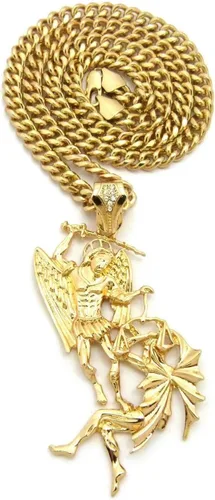 Vista 3 de Collar de cadena cubana con colgante de arco de San Miguel para hombre