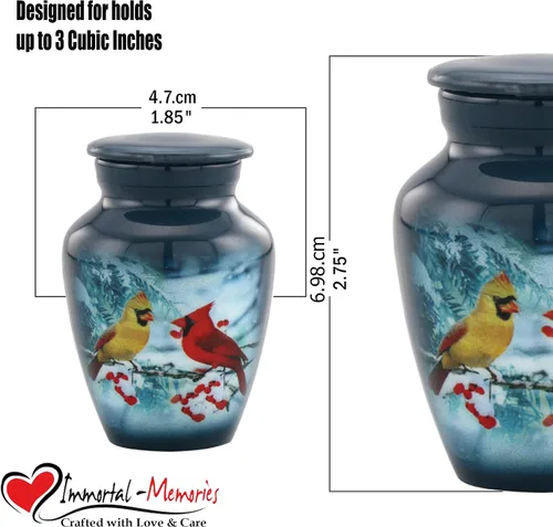 Vista 4 de Immortal Memories Mini urna cardenal – Cozy Cardinals Sharing Urn con funda y bolsa de terciopelo, color gris (CC-K Keepsake)
