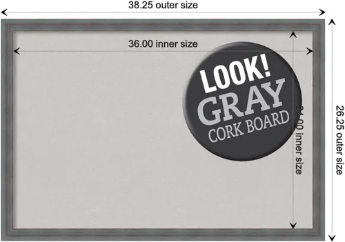 Vista 4 de Amanti Art Tablero de corcho gris para pared (38 x 26) con marco de madera azul rústico Dixie, tablero de corcho grande para oficina, tablero