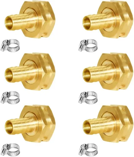 Vista 12 de Joywayus 1/2" Barb x 3/4" Hembra GHT Rosca Giratoria Hexagonal Latón Jardín Manguera de Agua Conector de Cobre con Abrazadera de Acero Inoxidable
