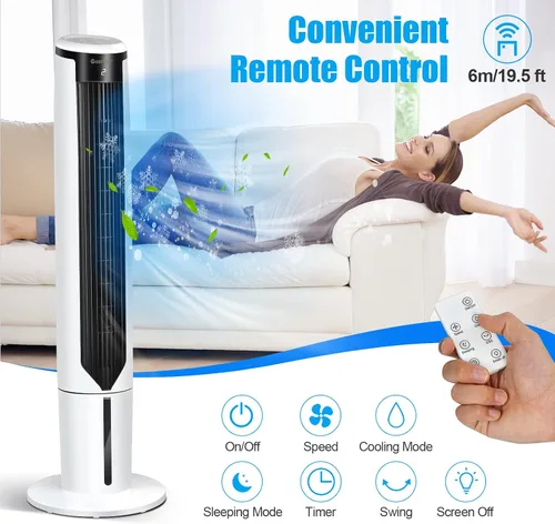 Vista 6 de COSTWAY Enfriador de aire evaporativo, enfriador de aire oscilante portátil de 41 pulgadas con control remoto, 3 modos, 3 velocidades, pantalla LED