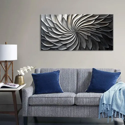 Vista 33 de LASMOND Arte de pared abstracto moderno de árbol para sala de estar, pintura en lienzo en blanco y negro, arte de pared grande de paisaje natural