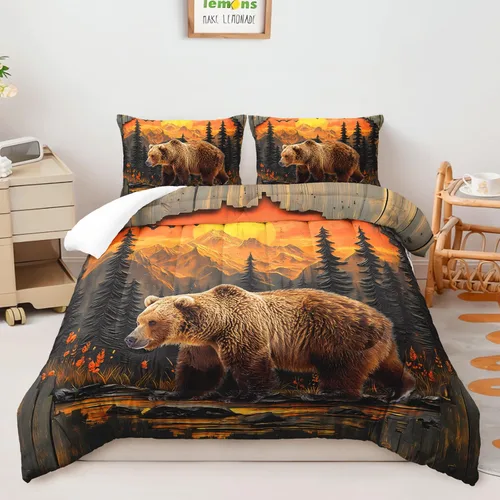 Vista 30 de AILONEN Juego de edredón con cabeza de lobo impresa tamaño individual, juego de ropa de cama de lobo para la noche para niños y hombres, juego
