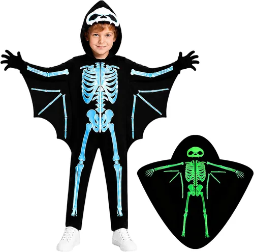 Vista 8 de Weixinbuy Disfraz de esqueleto de Halloween para niños que brillan en la Negro #2