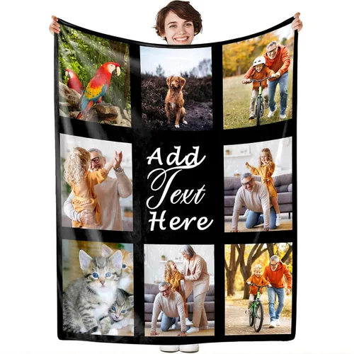 Vista 8 de Manta personalizada con foto, fabricada en Estados Unidos, 5 fotos, mantas personalizadas con imágenes propias para papá, mamá, familia, niños