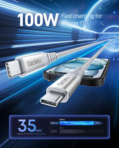 Vista 71 de Dasku iPhone 17 USB C a USB C de carga rápida, 60 W (3.1 A), paquete de 2 cables cargador de carga de 3 pies tipo C para iPhone 17/16/15/15 Plus/15