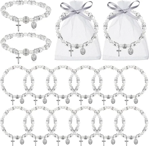 Vista 7 de Taiyin Rosary Bracelet Bulk with Mesh Bags, White Religious Rosary Bead Bracelet Catholic Bracelets, Baptism First Communion Gifts for Women