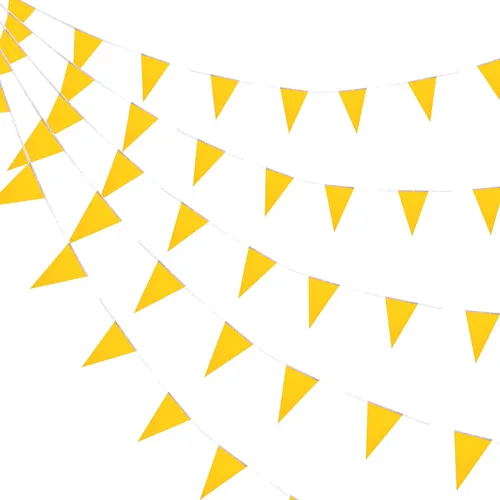Vista 6 de Consummate Banderines negros de 100 pies con banderines colgantes triangulares para gran apertura, cumpleaños de niños, decoraciones de fiesta, 60