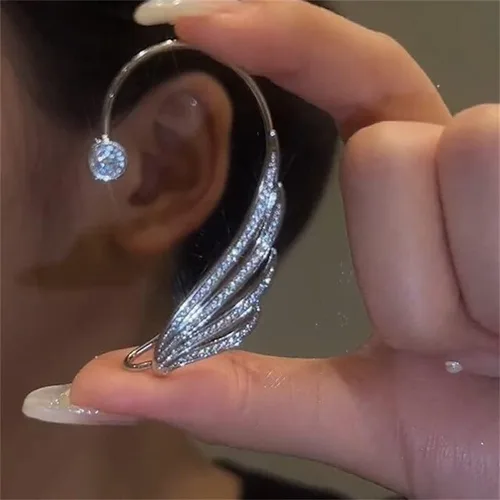 Vista 6 de Aretes de oreja, aretes de ala de ángel, sin perforación, ajustable, con clip, para cartílago, trepador, joyería
