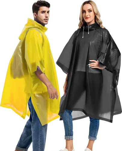 Vista 44 de Paquete de 2 ponchos de lluvia para adultos, reutilizables, impermeables, de supervivencia, emergencia, resistente, con capucha con cordón