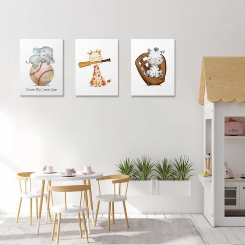 Vista 3 de GUBIYU Decoración de pared de béisbol para guardería, decoración de pared de bebé, lienzo deportivo, cueva de hombre pequeño, arte de pared