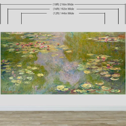 Vista 4 de Pintura de Monet, nenúfares (desde 1919). Pintura famosa. Papel tapiz para despegar y pegar. #6333 (9 pies de alto x 12 pies de ancho)