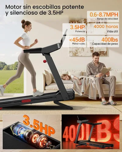 Vista 3 de UMAY Fitness 20% Treadmill with Auto Incline, Running Foldable Treadmills