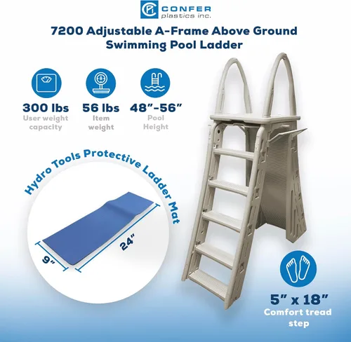 Vista 2 de Swimline 7200 Escalera de seguridad ajustable con marco en A con protector antivuelco para piscinas elevadas e hidroherramientas por Swimline 9 x 24