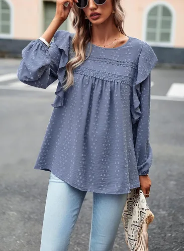 Vista 5 de PRETTYGARDEN Blusa tipo túnica de punto suizo de ganchillo para mujer 2023