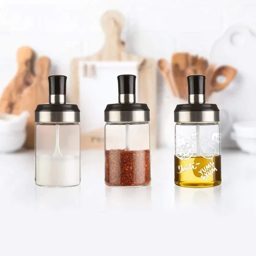 Vista 6 de BOILING POINT Tarro de salsa para azúcar, cuchara combinada con tapa, recipientes para almacenar condimentos, sal y azúcar para cocina