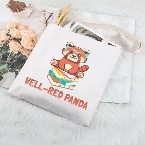 Vista 3 de Well Red Panda Tote Bag - Regalos con temática de animales lindos para los amantes del panda rojo