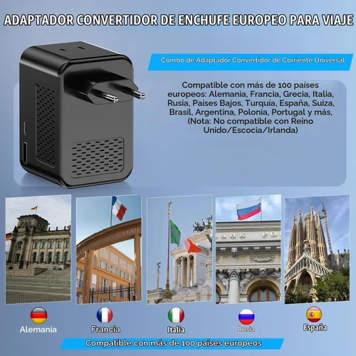 Vista 3 de Convertidor de voltaje de 220 V a 110 V de EE. UU. a Europa, adaptador de viaje convertidor de enchufe para Europa con 20 W PD y 2USB-A y 2USB-C