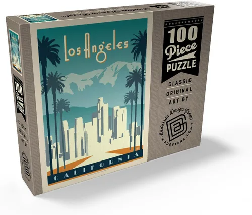 Vista 2 de MyPuzzle Los Angeles Skyline, póster vintage, rompecabezas de 100 piezas para adultos