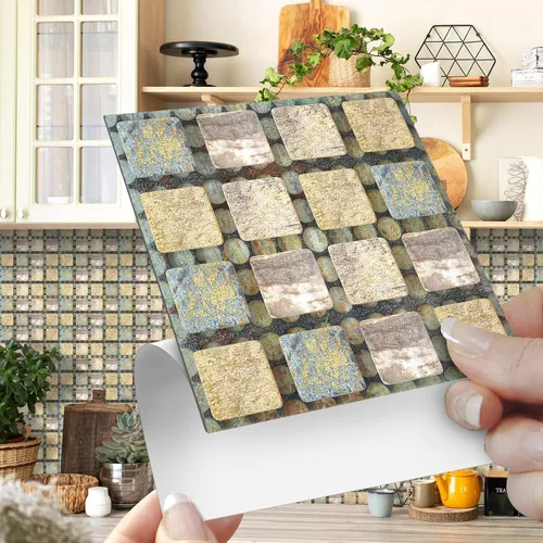 Vista 16 de Alwayspon 25 piezas de transferencias de azulejos de mosaico despegar y pegar para decoración del hogar, 4x4 pulgadas autoadhesivas impermeables