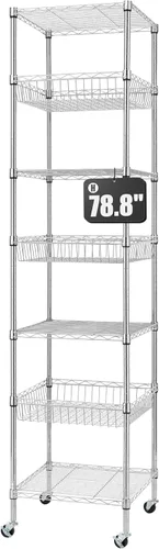 Vista 8 de Finnhomy Estantería de alambre resistente de 6 niveles con ruedas de 18 x 18 x 72 pulgadas, 6 estantes, estante de almacenamiento de metal, tubo