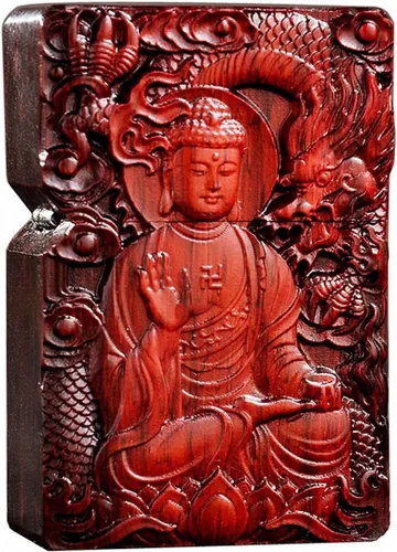 Vista 39 de Caja de carcasa de madera natural Huanghuali tallada en palisandro para módulo Zippo (oración budista)