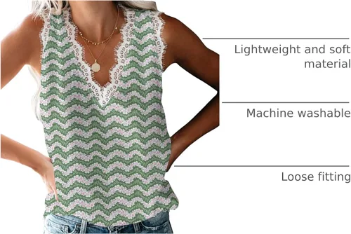 Vista 144 de VIISHOW - Camiseta sin mangas, sexy, con cuello en V y bordes de encaje para mujer, camisola de vestir, camisas de gasa, sin mangas, casuales